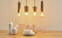 Pendelleuchte, 4-flammig, Eukalyptus-Holz