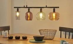 Pendelleuchte,4-flammig, bunte Gläser