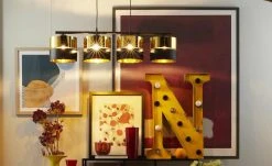 Pendelleuchte, 4-flammig, Schwarz/goldfarben