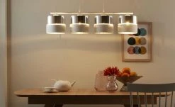 Pendelleuchte, 4-flammig, Weiß/silberfarben