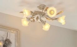 Deckenleuchte, 5-flammig weiß/goldfarben abgesetzt