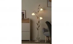 Stehleuchte, 3-flammig, weiß/goldfarbend abgesetzt