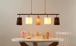 KHG Pendelleuchte, 5-flammig, schwarz, verschiedene Stoffschirme