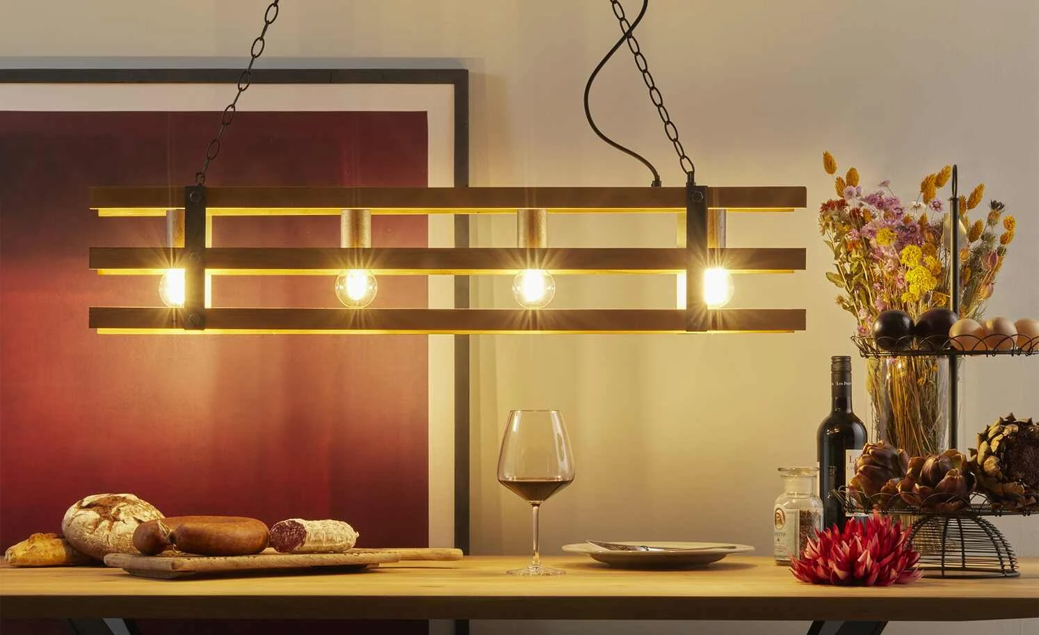 Trio Pendelleuchte, 4-flammig, Paletten-Optik 1 Trio Pendelleuchte, 4-flammig, Paletten-Optik