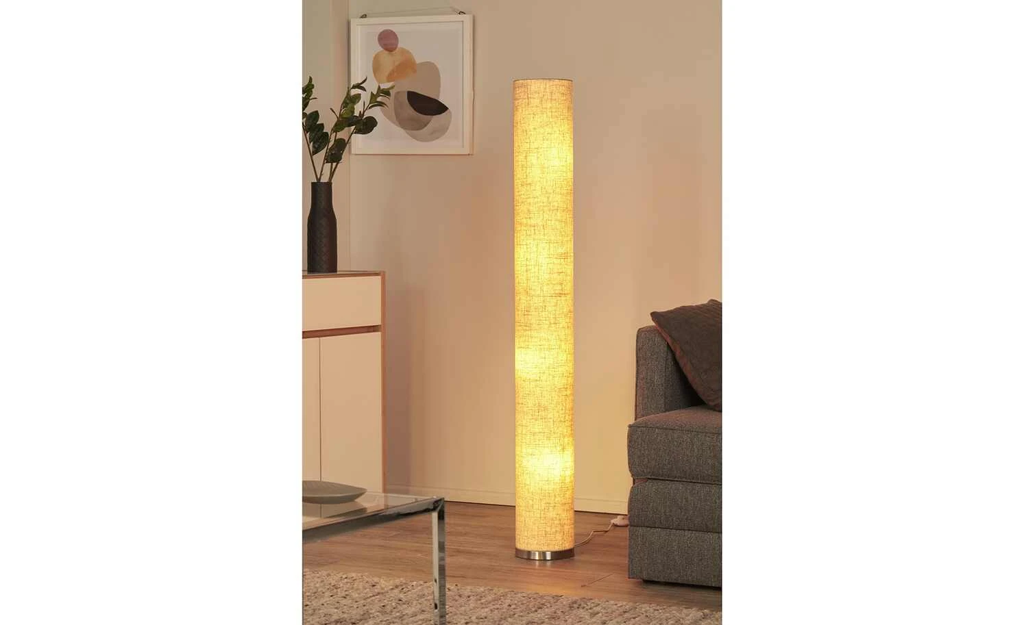 Fischer-Honsel Stehleuchte, Leinen-Schirm, sandfarben 1 Fischer-Honsel Stehleuchte, Leinen-Schirm, sandfarben
