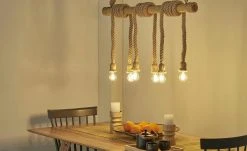 Trio Pendelleuchte, 6-flammig, Bambus mit Sisal Behang