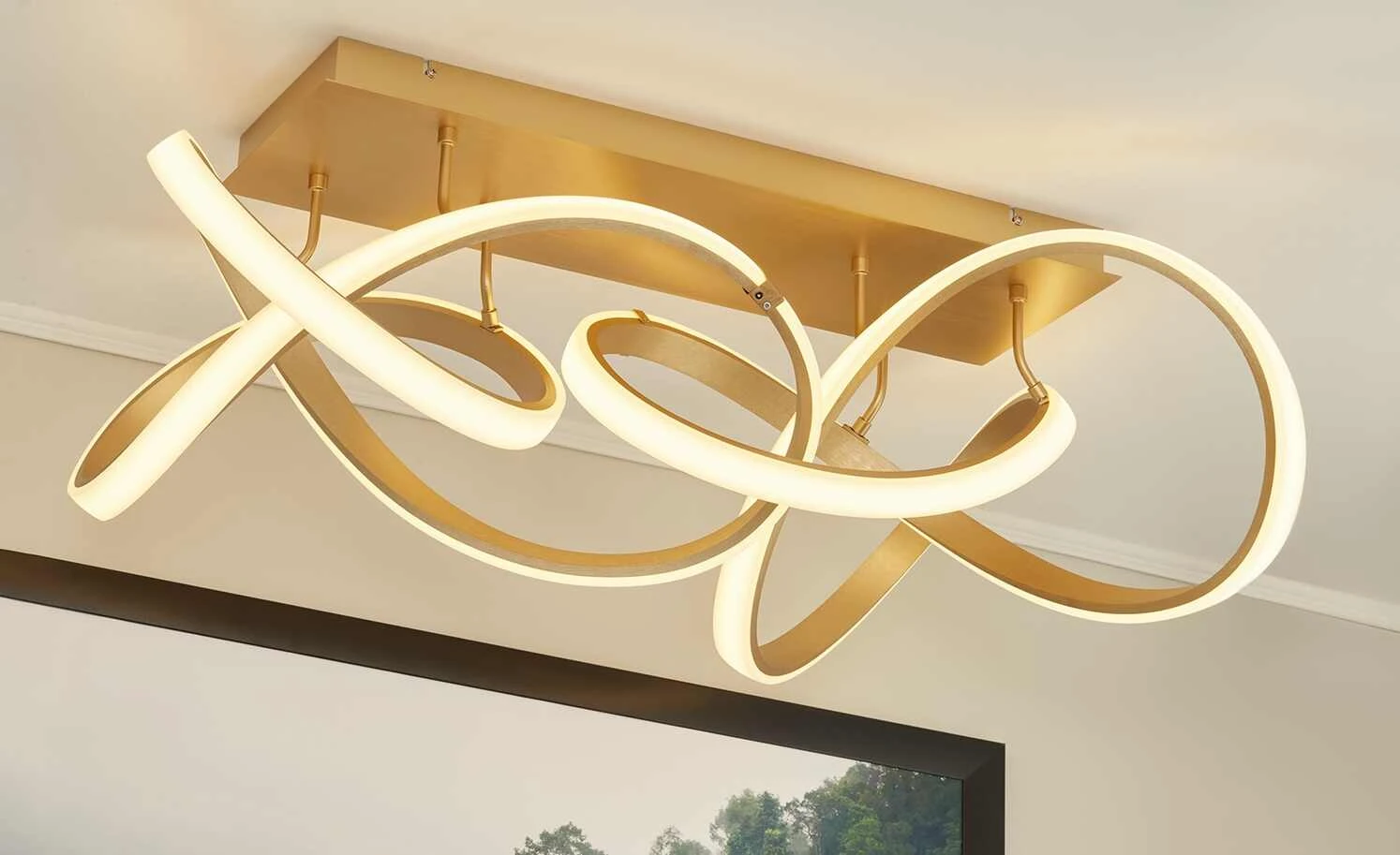 Wofi LED-Deckenleuchte, matt-gold, geschwungen 1 Wofi LED-Deckenleuchte, matt-gold, geschwungen