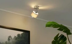 Wofi Strahler 1-flammig, chrom/ Stoffschirm grau