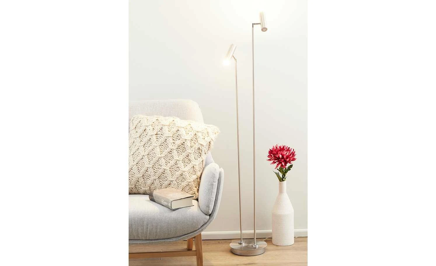 B-Leuchten LED-Stehleuchte, 2-flammig, Nickel-matt | silberfarben 1 B-Leuchten LED-Stehleuchte, 2-flammig, Nickel-matt | silberfarben