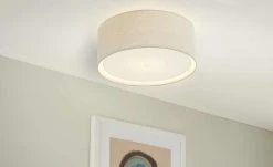 Stoffdeckenleuchte, 1-flammig, Leinen-Natur | Braun