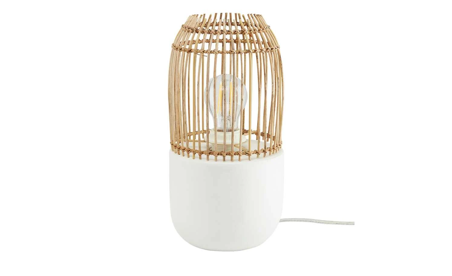 HOME STORY Beton-Tischleuchte, 1-flammig, Korbweidenschirm 2 HOME STORY Beton-Tischleuchte, 1-flammig, Korbweidenschirm – Bild 2