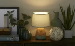 for friends Keramik-Tischleuchte, 1-flammig, türkis mit Seil | Weiß