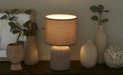 KHG Keramik-Tischleuchte, 1-flammig, Seil natur/blau