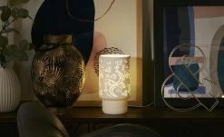 for friends Keramik-Tischleuchte, 1-flammig, weiß `Wiese´ | Wiese gestanzt