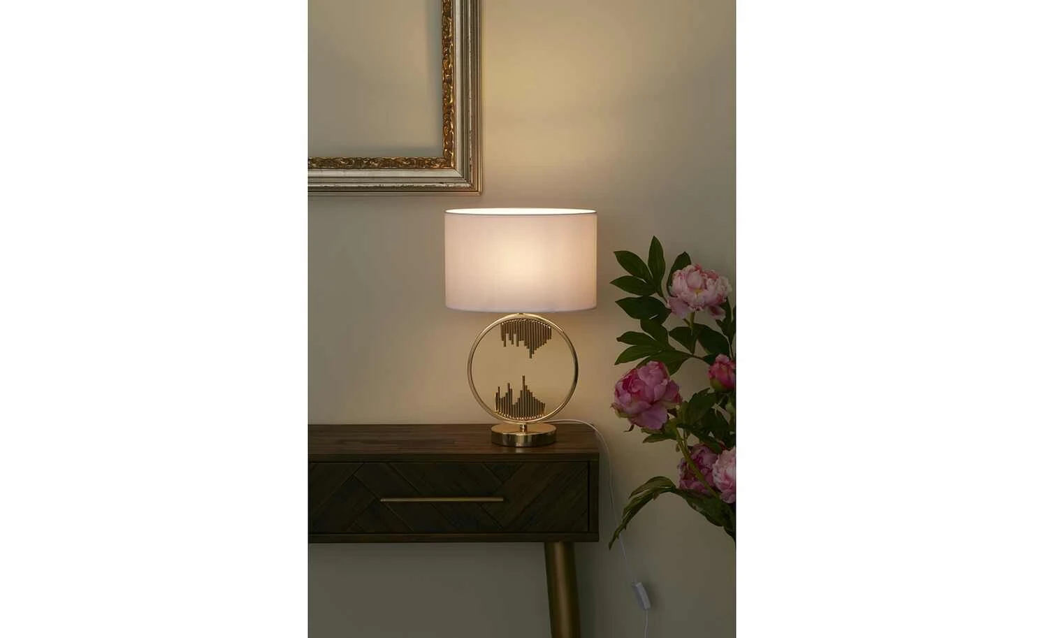 HOME STORY Tischleuchte, 1-flammig, goldfarben/ Schirm weiß 1 HOME STORY Tischleuchte, 1-flammig, goldfarben/ Schirm weiß