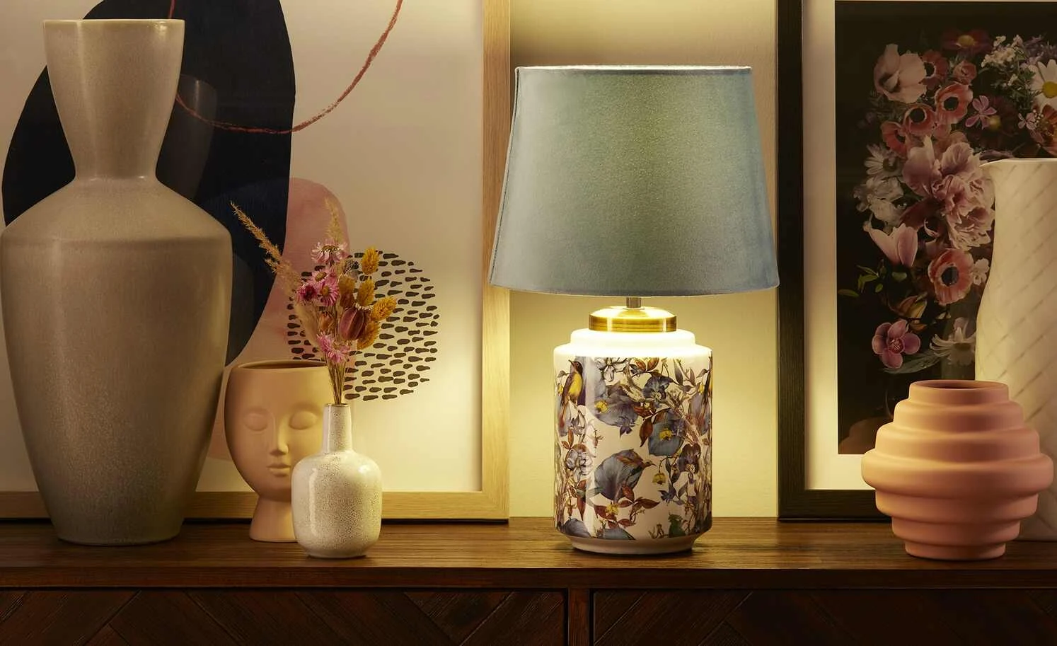 KHG Keramik-Tischleuchte, 1-flammig, blau ´Vögel´ 1 KHG Keramik-Tischleuchte, 1-flammig, blau ´Vögel´