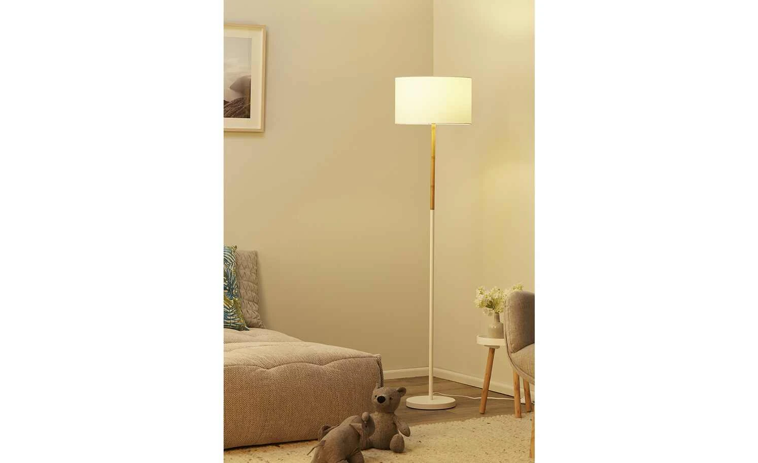 HOME STORY Stehleuchte, 1-flammig, weiß mit Bambus 1 HOME STORY Stehleuchte, 1-flammig, weiß mit Bambus