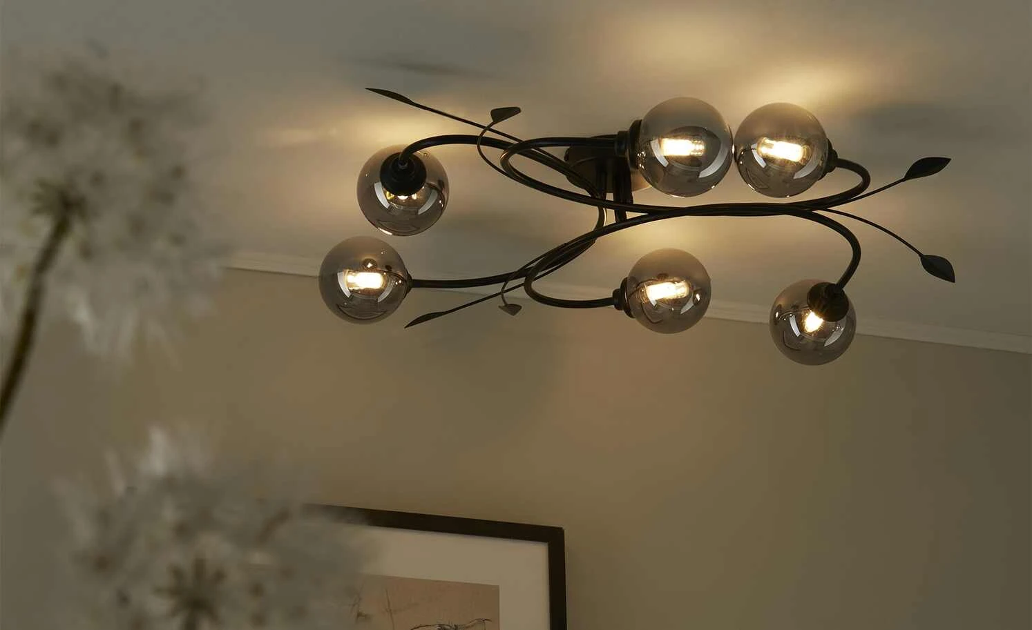 KHG LED-Deckenleuchte, 6-flammig, schwarz/Rauchglas 1 KHG LED-Deckenleuchte, 6-flammig, schwarz/Rauchglas