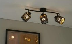 KHG Deckenstrahler, 3-flammig, schwarz/gold mit Stanzung