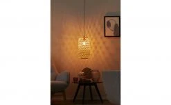 HOME STORY Pendelleuchte, 1-flammig, Bambus-Rattan geflochten natur | 144,5|cm