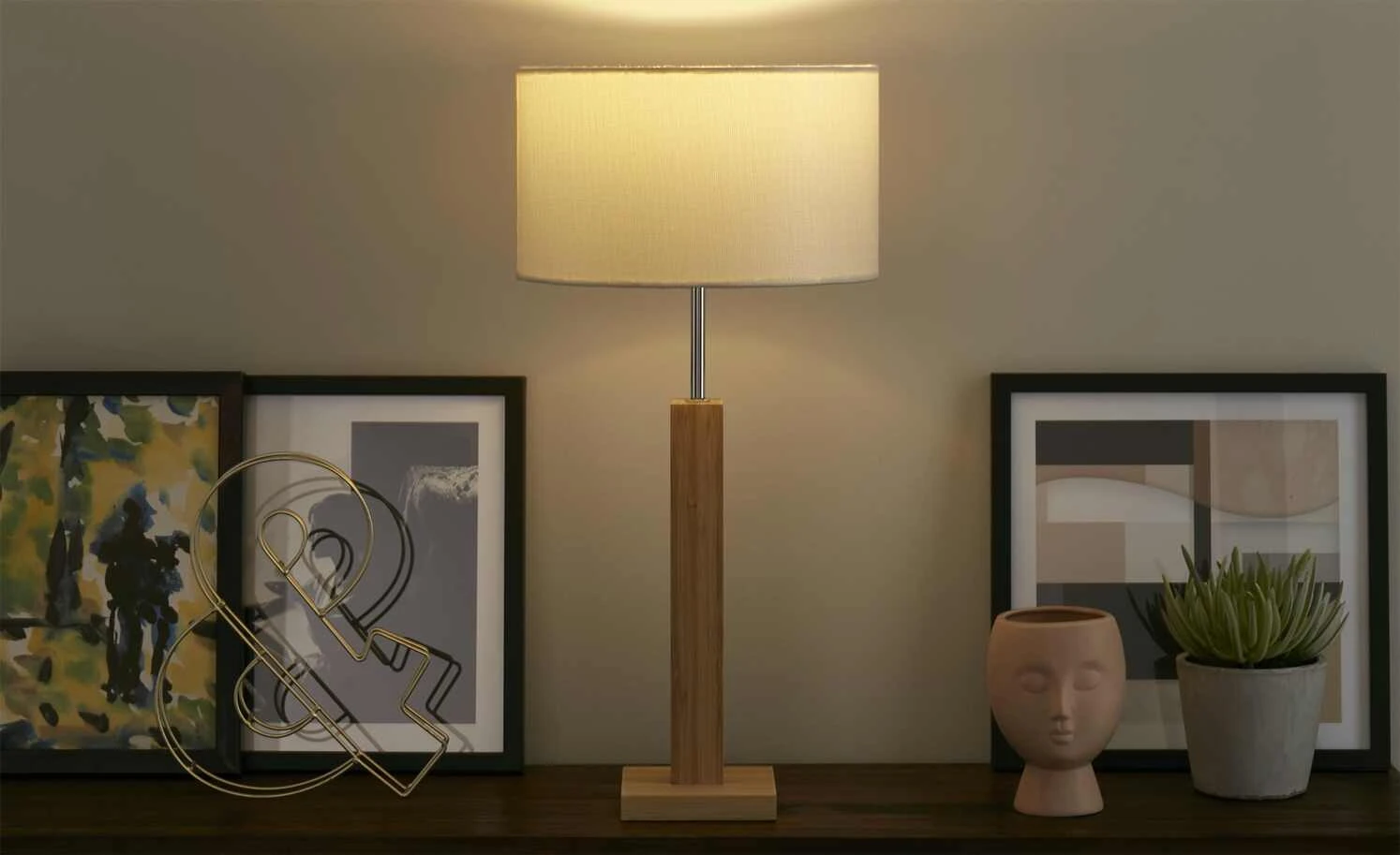 HOME STORY Tischleuchte, 1-flammig, Bambus/ Stoff natur 2 HOME STORY Tischleuchte, 1-flammig, Bambus/ Stoff natur – Bild 2