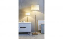 HOME STORY Tischleuchte, 1-flammig, Bambus/ Stoff natur