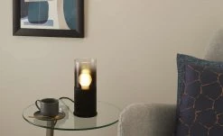 Trio Tischleuchte, 1-flammig, Rauchglas schwarz