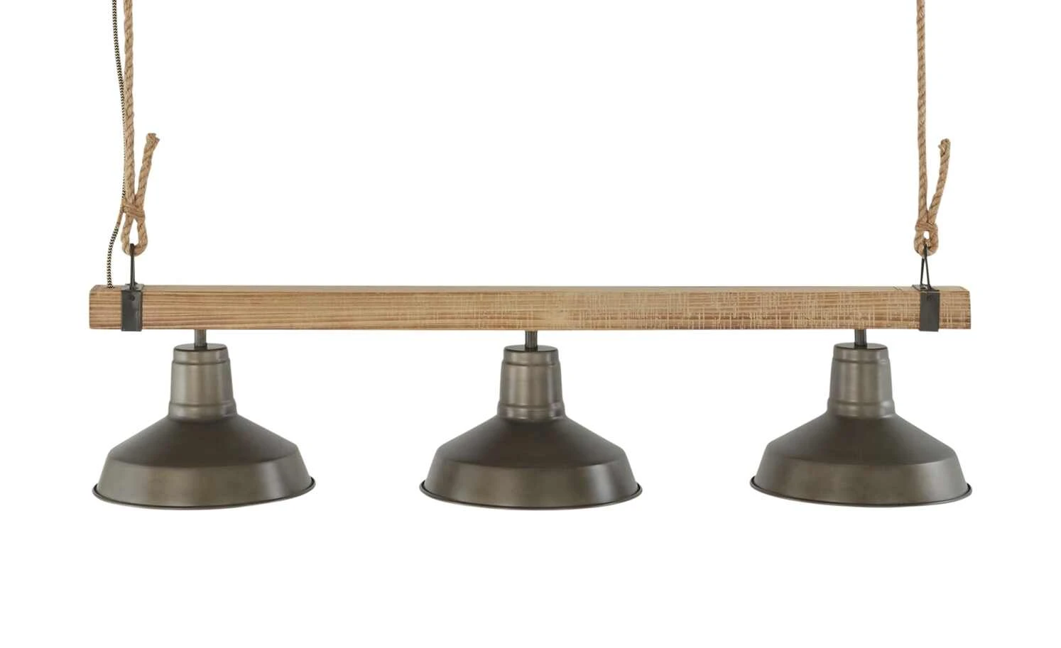 Pendelleuchte, 3-flammig, schwarz/Holz mit Tau 2 Pendelleuchte, 3-flammig, schwarz/Holz mit Tau – Bild 2