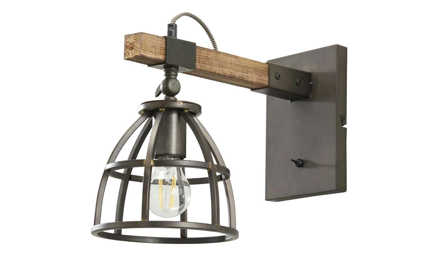 Wandleuchte, 1-flammig, schwarz/holz 2 Wandleuchte, 1-flammig, schwarz/holz – Bild 2