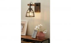 Wandleuchte, 1-flammig, schwarz/holz