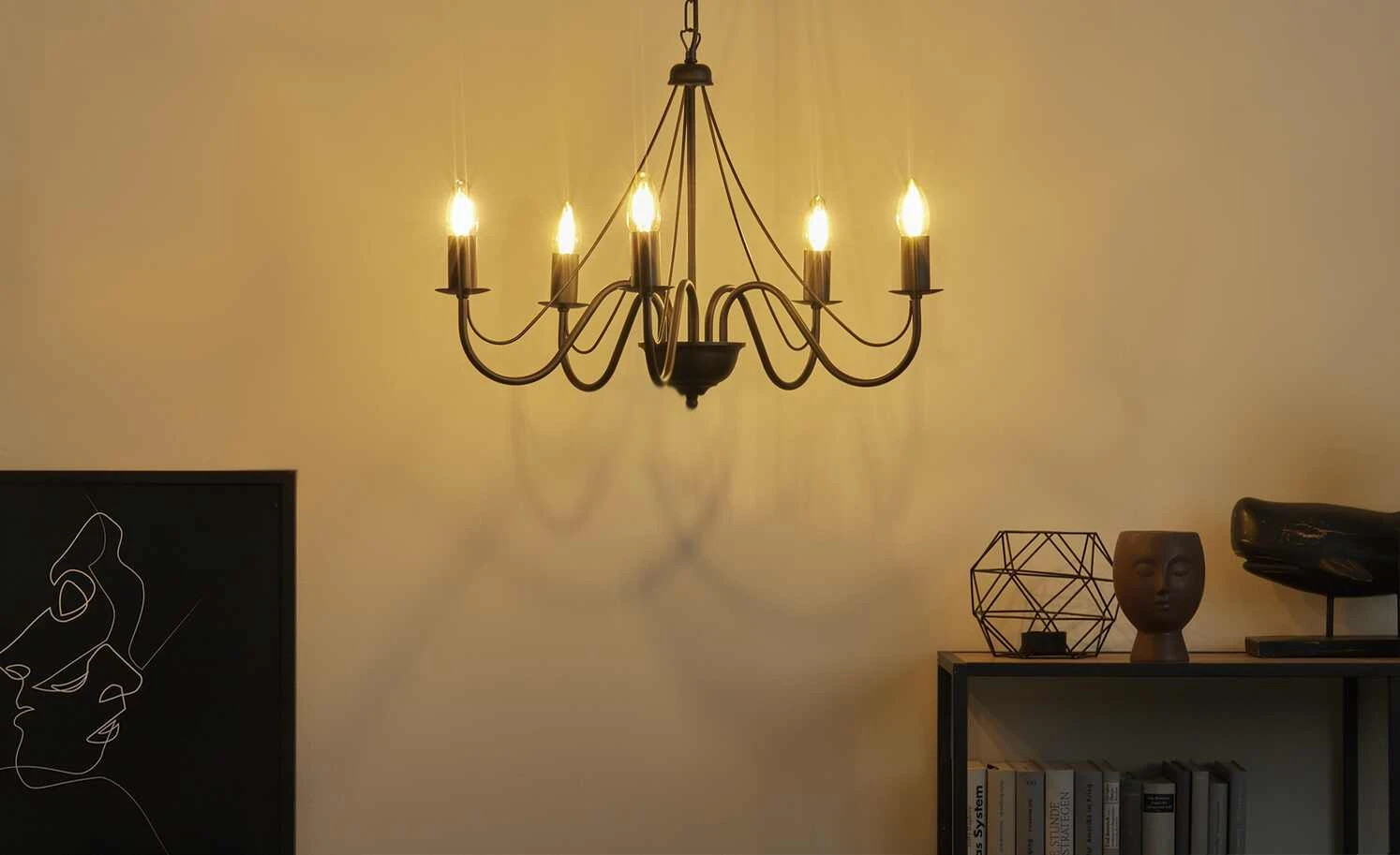 Kronleuchter, 5-flammig, schwarz 1 Kronleuchter, 5-flammig, schwarz