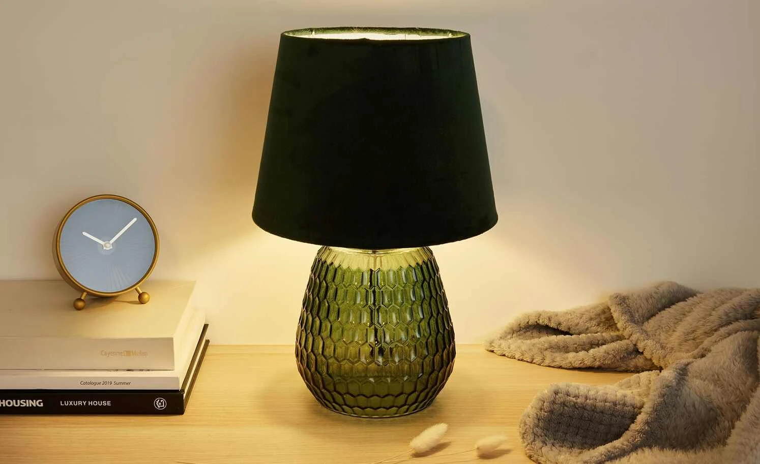 Tischleuchte, 1-flammig, Samt/Glas grün 2 Tischleuchte, 1-flammig, Samt/Glas grün – Bild 2