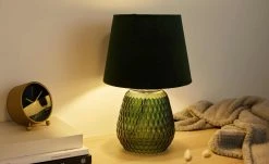Tischleuchte, 1-flammig, Samt/Glas grün
