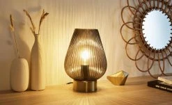 Tischleuchte, 1-flammig, Rauchglas/ messingfarben