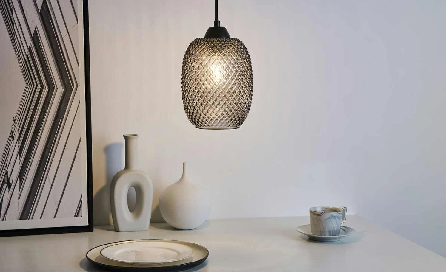 Pendelleuchte, 1-flammig, Rauchglas mit Struktur 2 Pendelleuchte, 1-flammig, Rauchglas mit Struktur – Bild 2