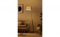 B-Leuchten Stehleuchte, 1-flammig, schwarz/chrom mit grauen Schirm