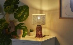 Trio Tischleuchte, 2-flammig, Rattangeflecht