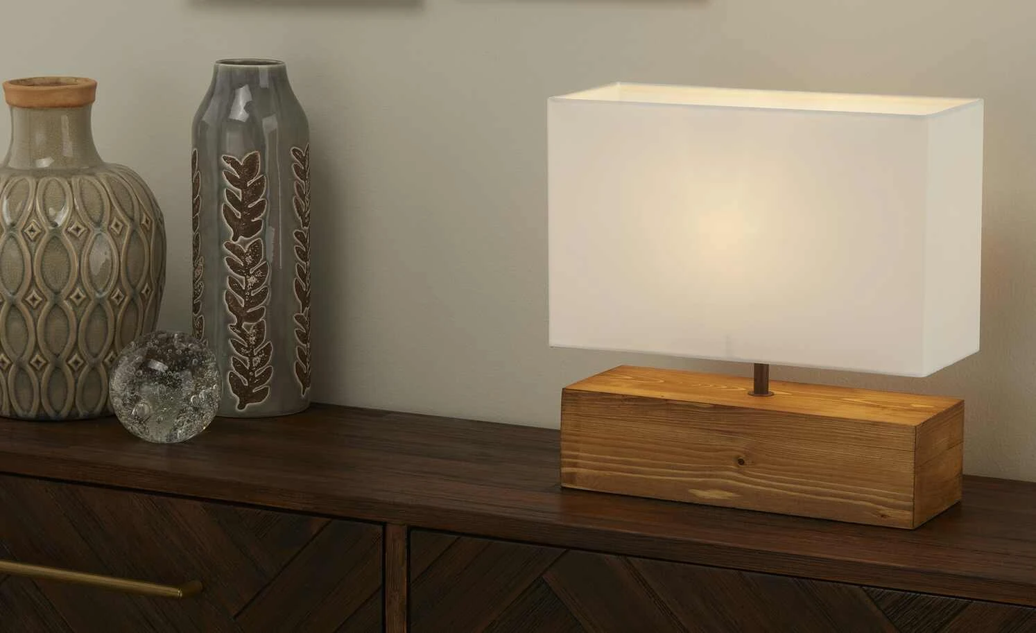 Trio Tischleuchte, 1-flammig, Holz/ Stoffschirm weiß 1 Trio Tischleuchte, 1-flammig, Holz/ Stoffschirm weiß