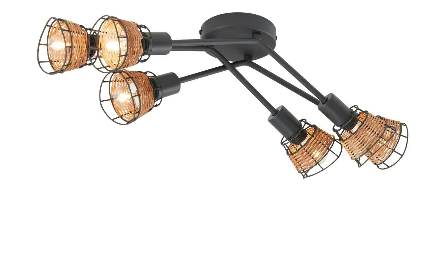 Deckenleuchte, 6-flammig, schwarz, Draht-Rattan 2 Deckenleuchte, 6-flammig, schwarz, Draht-Rattan – Bild 2