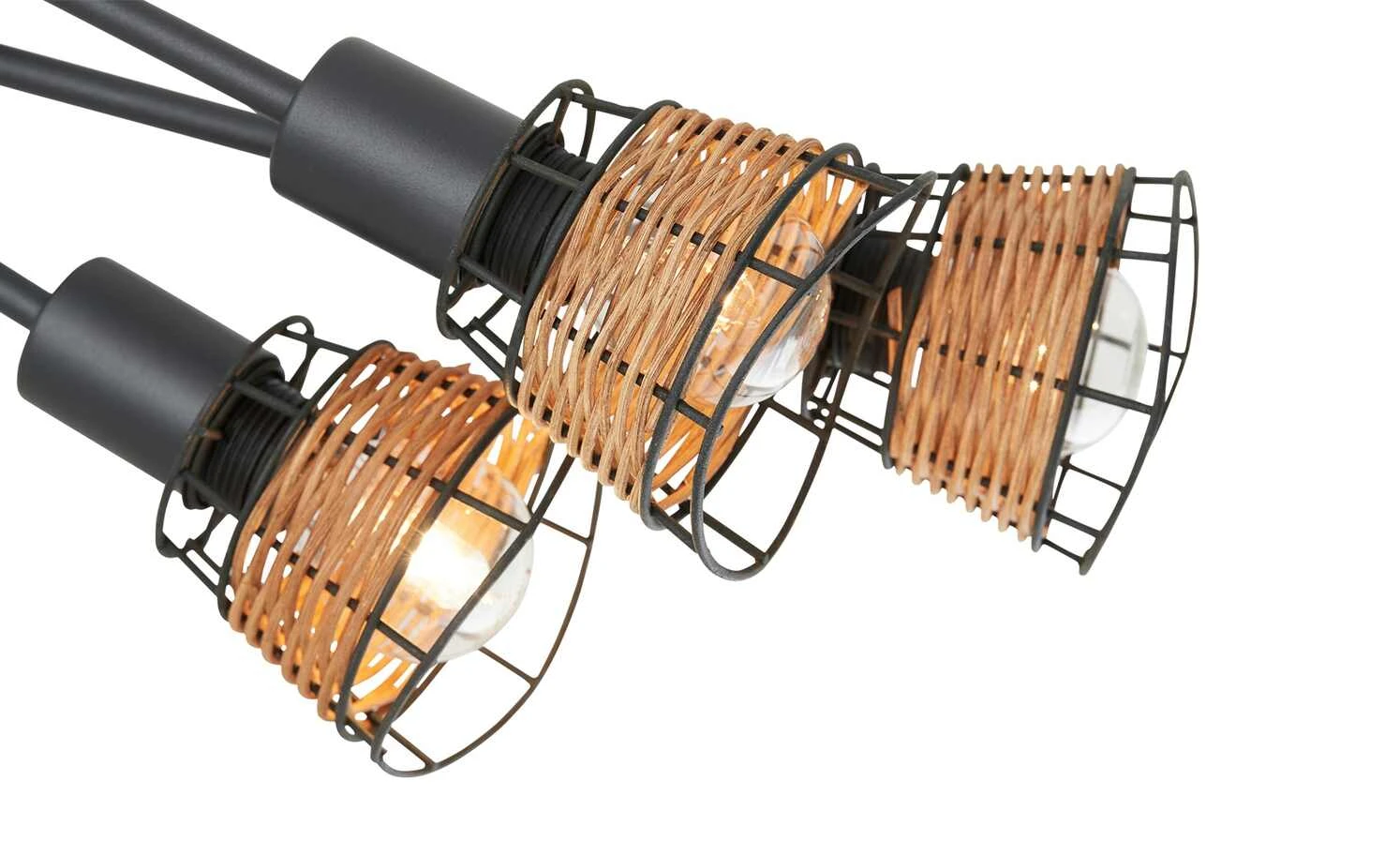 Deckenleuchte, 6-flammig, schwarz, Draht-Rattan 3 Deckenleuchte, 6-flammig, schwarz, Draht-Rattan – Bild 3