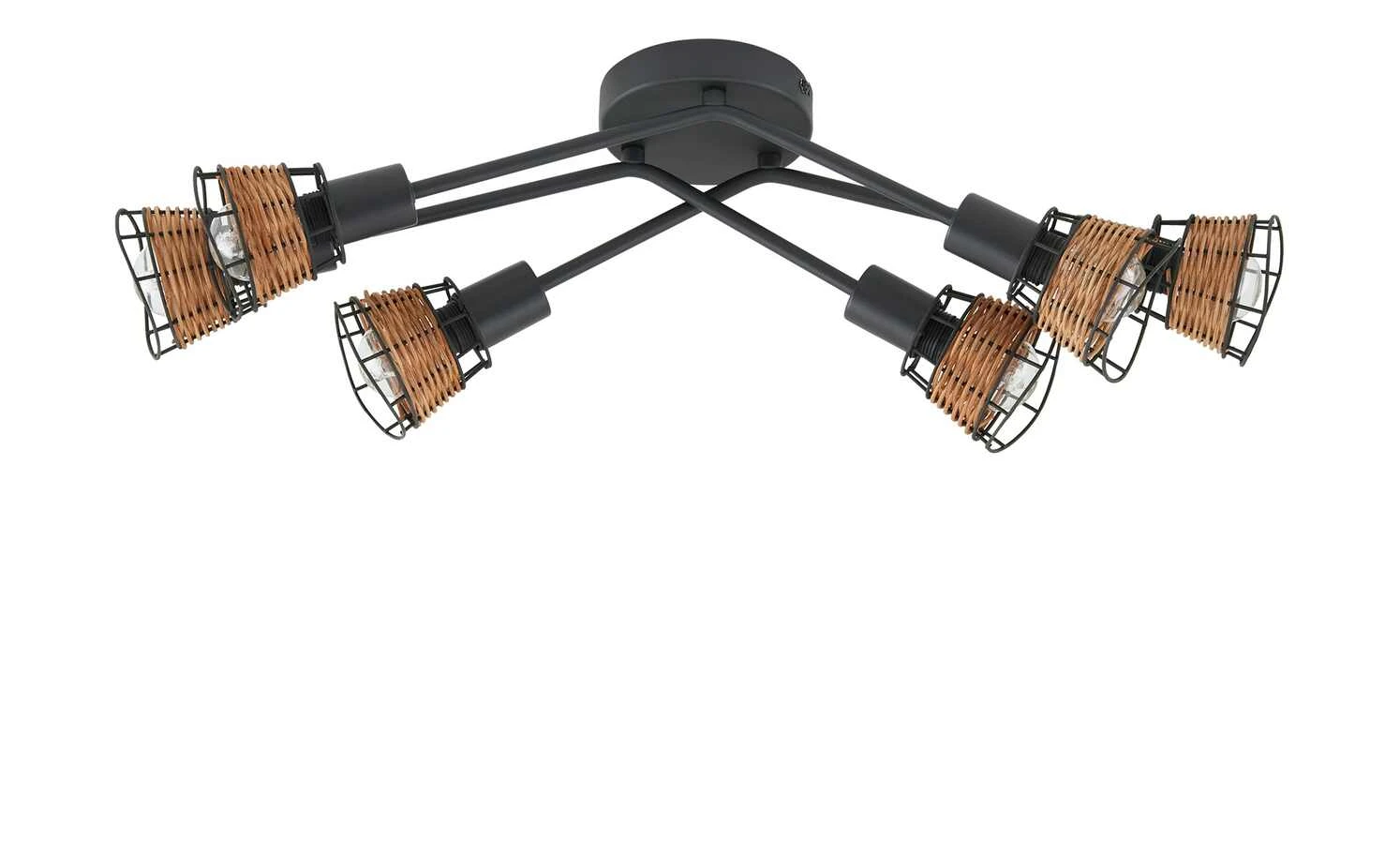 Deckenleuchte, 6-flammig, schwarz, Draht-Rattan 5 Deckenleuchte, 6-flammig, schwarz, Draht-Rattan – Bild 5