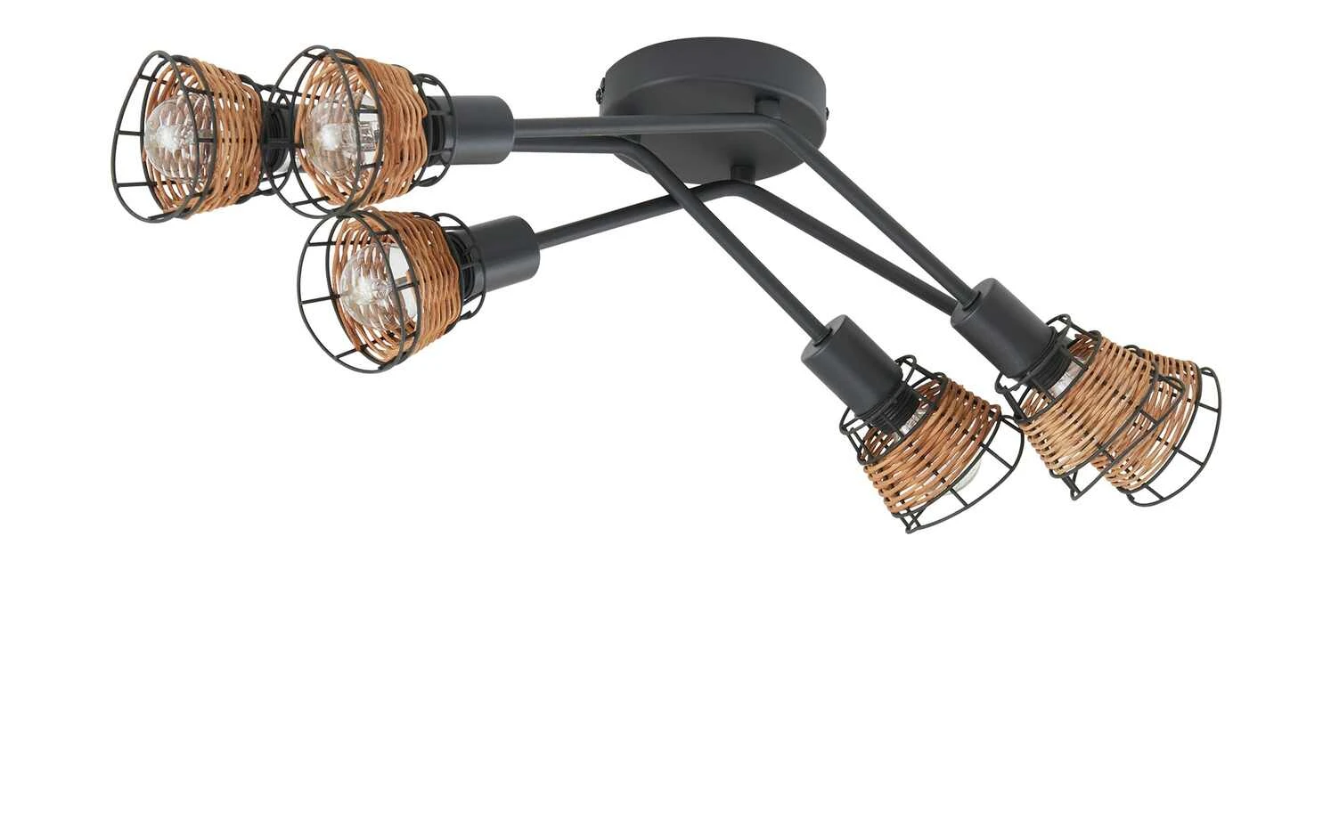 Deckenleuchte, 6-flammig, schwarz, Draht-Rattan 6 Deckenleuchte, 6-flammig, schwarz, Draht-Rattan – Bild 6