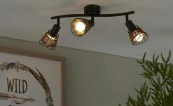 Deckenstrahler 3-flammig, Draht/ Rattan