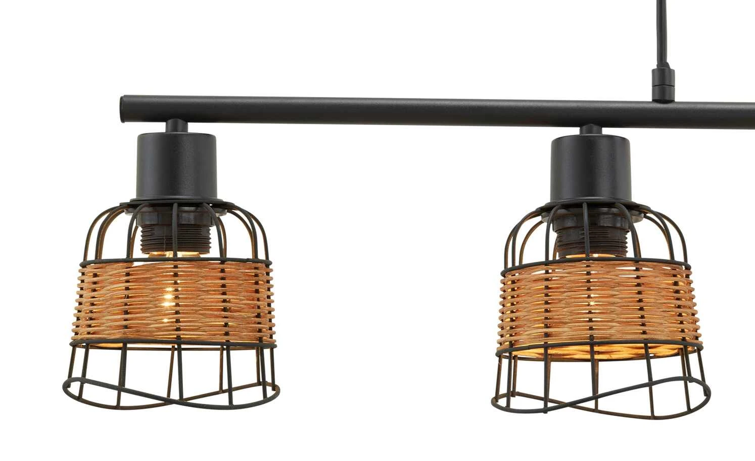 Pendelleuchte, 4-flammig, schwarz, Draht/ Rattan 4 Pendelleuchte, 4-flammig, schwarz, Draht/ Rattan – Bild 4