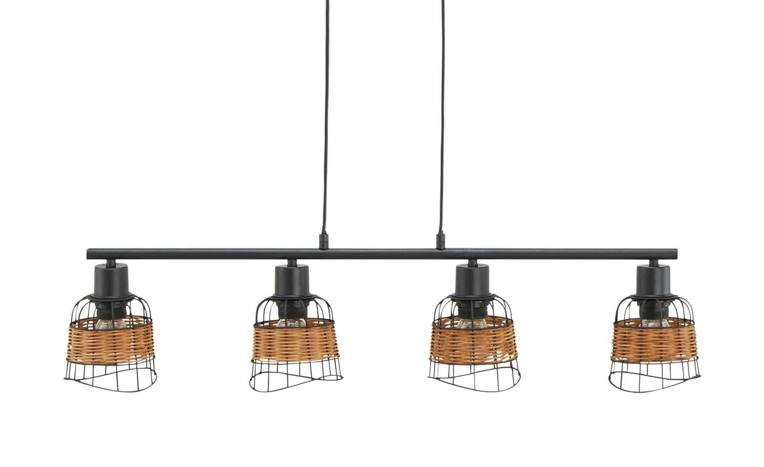 Pendelleuchte, 4-flammig, schwarz, Draht/ Rattan 2 Pendelleuchte, 4-flammig, schwarz, Draht/ Rattan – Bild 2