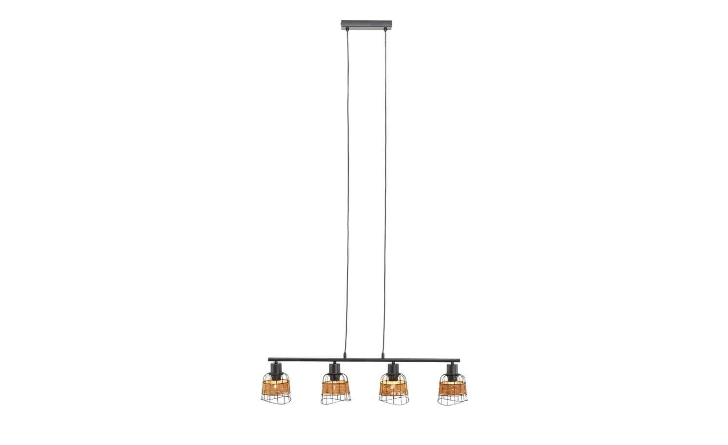 Pendelleuchte, 4-flammig, schwarz, Draht/ Rattan 6 Pendelleuchte, 4-flammig, schwarz, Draht/ Rattan – Bild 6
