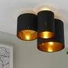 Deckenleuchte, 3-flammig, Stoffschirm schwarz/gold