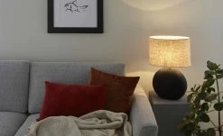 Fischer-Honsel Tischleuchte, 1-flammig, schwarz matt, Schirm oval