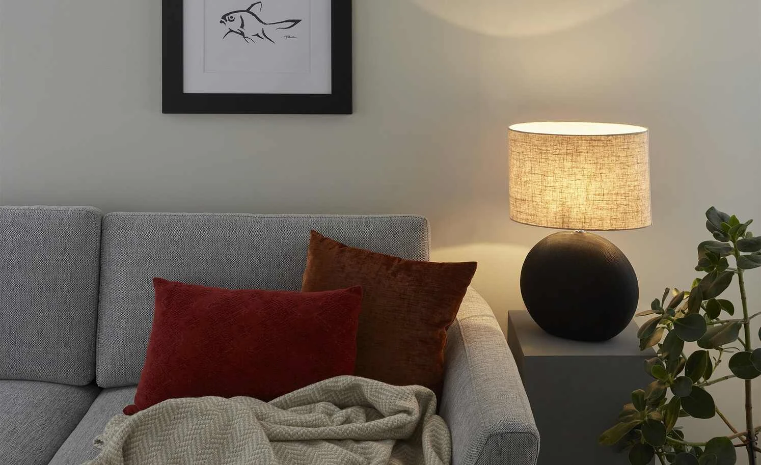 Fischer-Honsel Tischleuchte, 1-flammig, schwarz matt, Schirm oval 1 Fischer-Honsel Tischleuchte, 1-flammig, schwarz matt, Schirm oval