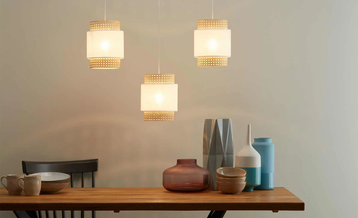 Pendelleuchte 3-flammig, Wiener Geflecht weiß 3 Pendelleuchte 3-flammig, Wiener Geflecht weiß – Bild 3